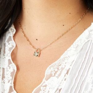 Joy Dravecky Indio Padlock Mystic Quartz Gold Necklace EUC